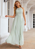 A-line Halter Sleeveless Long/Floor-Length Chiffon Bridesmaid Dresses With Pleated Tessa STIP0025342