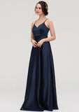 V Neck Sleeveless Long/Floor-Length Satin A-line/Princess Bridesmaid Dresseses Jazmine STIP0025345