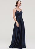 V Neck Sleeveless Long/Floor-Length Satin A-line/Princess Bridesmaid Dresseses Jazmine STIP0025345