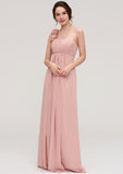 Sleeveless One-Shoulder Long/Floor-Length Chiffon A-line/Princess Bridesmaid Dresses With Pleated Flowers Alexandra STIP0025346