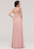 Sleeveless One-Shoulder Long/Floor-Length Chiffon A-line/Princess Bridesmaid Dresses With Pleated Flowers Alexandra STIP0025346