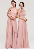 Sleeveless One-Shoulder Long/Floor-Length Chiffon A-line/Princess Bridesmaid Dresses With Pleated Flowers Alexandra STIP0025346