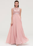 Sleeveless Chiffon A-line/Princess Long/Floor-Length Bridesmaid Dresseses With Sashes Appliqued Lauren STIP0025348