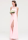 Sleeveless Scoop Neck Chiffon A-line/Princess Long/Floor-Length Bridesmaid Dresseses With Split Lace Sasha STIP0025349