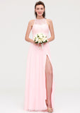 Sleeveless Scoop Neck Chiffon A-line/Princess Long/Floor-Length Bridesmaid Dresseses With Split Lace Sasha STIP0025349