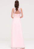 Sleeveless Scoop Neck Chiffon A-line/Princess Long/Floor-Length Bridesmaid Dresseses With Split Lace Sasha STIP0025349