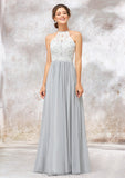 Scoop Neck A-line/Princess Sleeveless Chiffon Long/Floor-Length Bridesmaid Dresses With Lace Jessica STIP0025350