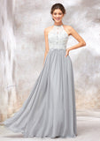 Scoop Neck A-line/Princess Sleeveless Chiffon Long/Floor-Length Bridesmaid Dresses With Lace Jessica STIP0025350