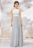 Scoop Neck A-line/Princess Sleeveless Chiffon Long/Floor-Length Bridesmaid Dresses With Lace Jessica STIP0025350