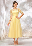 Short Sleeve A-line/Princess Tulle Bateau Bridesmaid Dresses With Lace Appliqued Diya STIP0025351