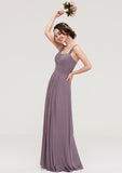 Square Neckline Sleeveless Chiffon Long/Floor-Length A-line/Princess Bridesmaid Dresses With Pleated Jimena STIP0025356