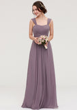 Square Neckline Sleeveless Chiffon Long/Floor-Length A-line/Princess Bridesmaid Dresses With Pleated Jimena STIP0025356