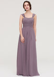 Square Neckline Sleeveless Chiffon Long/Floor-Length A-line/Princess Bridesmaid Dresses With Pleated Jimena STIP0025356