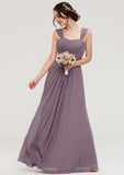 Square Neckline Sleeveless Chiffon Long/Floor-Length A-line/Princess Bridesmaid Dresses With Pleated Jimena STIP0025356