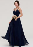 Sleeveless V Neck A-line/Princess Chiffon Long/Floor-Length Bridesmaid Dresseses With Pleated Jessie STIP0025357