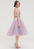 Bateau Sleeveless Organza Knee-Length A-line/Princess Bridesmaid Dresses With Sashes Lace Hallie STIP0025358