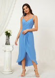 Sheath/Column Sweetheart Sleeveless Chiffon Asymmetrical Bridesmaid Dresses With Pleated Split Beryl STIP0025359