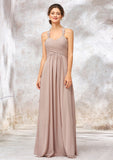 A-line Sweetheart Sleeveless Chiffon Long/Floor-Length Bridesmaid Dresses With Lace Pleated Katrina STIP0025365