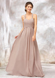 A-line Sweetheart Sleeveless Chiffon Long/Floor-Length Bridesmaid Dresses With Lace Pleated Katrina STIP0025365