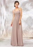 A-line Sweetheart Sleeveless Chiffon Long/Floor-Length Bridesmaid Dresses With Lace Pleated Katrina STIP0025365