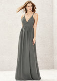 A-line V Neck Sleeveless Chiffon Long/Floor-Length Bridesmaid Dresses With Pleated Lace Hazel STIP0025367