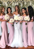 Trumpet/Mermaid Off-the-Shoulder Regular Straps Long/Floor-Length Elastic Satin Bridesmaid Dresses Vivien STIP0025368