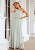 A-line One-Shoulder Sleeveless Long/Floor-Length Chiffon Bridesmaid Dresses With Shoulder Flower Tricia STIP0025369