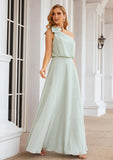 A-line One-Shoulder Sleeveless Long/Floor-Length Chiffon Bridesmaid Dresses With Shoulder Flower Tricia STIP0025369