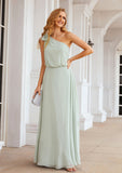 A-line One-Shoulder Sleeveless Long/Floor-Length Chiffon Bridesmaid Dresses With Shoulder Flower Tricia STIP0025369