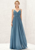 A-line V Neck Sleeveless Chiffon Long/Floor-Length Bridesmaid Dresses With Pleated Jessica STIP0025370