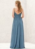 A-line V Neck Sleeveless Chiffon Long/Floor-Length Bridesmaid Dresses With Pleated Jessica STIP0025370