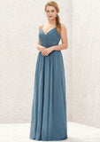 A-line V Neck Sleeveless Chiffon Long/Floor-Length Bridesmaid Dresses With Pleated Jessica STIP0025370