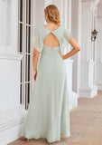 A-line V Neck Sleeveless Long/Floor-Length Chiffon Bridesmaid Dresses With Pleated Split Kaylin STIP0025372