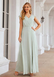 A-line V Neck Sleeveless Long/Floor-Length Chiffon Bridesmaid Dresses With Pleated Split Kaylin STIP0025372