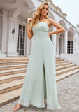 Sheath/Column One-Shoulder Sleeveless Long Chiffon Bridesmaid Dresseses With Pleated Waistband Split Shayna STIP0025373