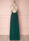 A-line V Neck Sleeveless Long/Floor-Length Chiffon Bridesmaid Dresses With Pleated Setlla STIP0025377