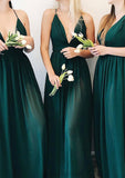 A-line V Neck Sleeveless Long/Floor-Length Chiffon Bridesmaid Dresses With Pleated Setlla STIP0025377