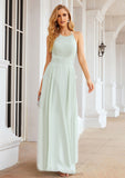 A-line Scoop Neck Sleeveless Long/Floor-Length Chiffon Bridesmaid Dresses With Pleated Pockets Campbell STIP0025378