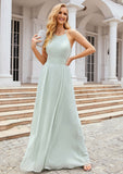 A-line Scoop Neck Sleeveless Long/Floor-Length Chiffon Bridesmaid Dresses With Pleated Pockets Campbell STIP0025378