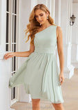 A-line One-Shoulder Sleeveless Chiffon Knee-Length Bridesmaid Dresses With Pleated Nova STIP0025379