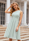 A-line One-Shoulder Sleeveless Chiffon Knee-Length Bridesmaid Dresses With Pleated Nova STIP0025379