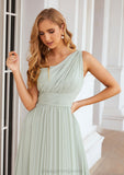 A-line One-Shoulder Sleeveless Chiffon Long/Floor-Length Bridesmaid Dresses With Pleated Shiloh STIP0025382