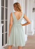 A-line V Neck Sleeveless Chiffon Knee-Length Bridesmaid Dresses With Pleated Waistband Adeline STIP0025383