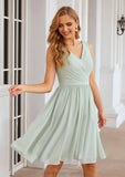 A-line V Neck Sleeveless Chiffon Knee-Length Bridesmaid Dresses With Pleated Waistband Adeline STIP0025383