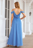 A-line V Neck Sleeveless Chiffon Long/Floor-Length Bridesmaid Dresses With Pleated Waistband Split Charlie STIP0025387