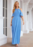 A-line Halter Half Sleeve Chiffon Long/Floor-Length Bridesmaid Dresses Shirley STIP0025391