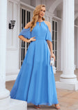 A-line Halter Half Sleeve Chiffon Long/Floor-Length Bridesmaid Dresses Shirley STIP0025391