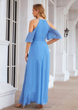 A-line Halter Half Sleeve Chiffon Long/Floor-Length Bridesmaid Dresses Shirley STIP0025391