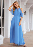 A-line Halter Half Sleeve Chiffon Long/Floor-Length Bridesmaid Dresses Shirley STIP0025391