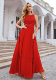 A-line Empire Scalloped Neck Sleeveless Chiffon Long/Floor-Length Bridesmaid Dresses With Beading Sequins Rayna STIP0025392